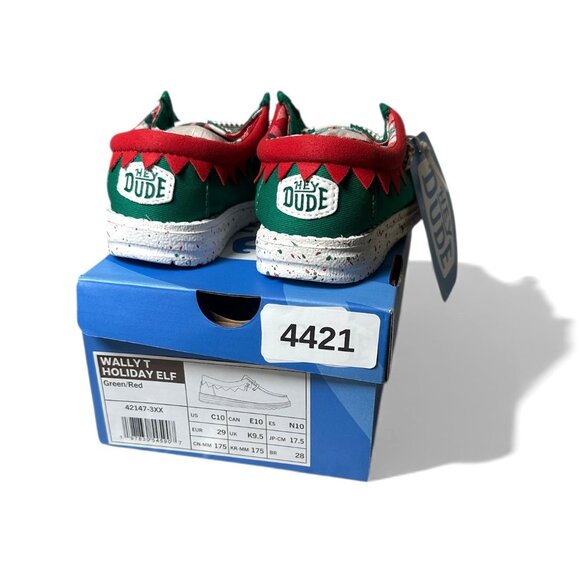 Hey Dude Wally T Holiday Elf Toddler Shoes C8 Green Red Christmas Slip On Lightw - Picture 14 of 15